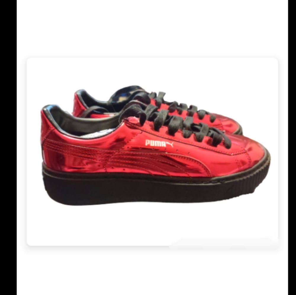 NEW! PUMA Basket Platform Sneakers w/ Creeper Sole Women's Size 9.5 Red Metallic